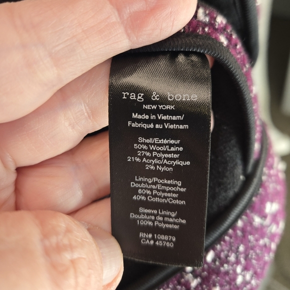 Rag & Bone Valerie Womens Sz O Tweed Wool Blend Cropped Blazer Purple White - Picture 9 of 12